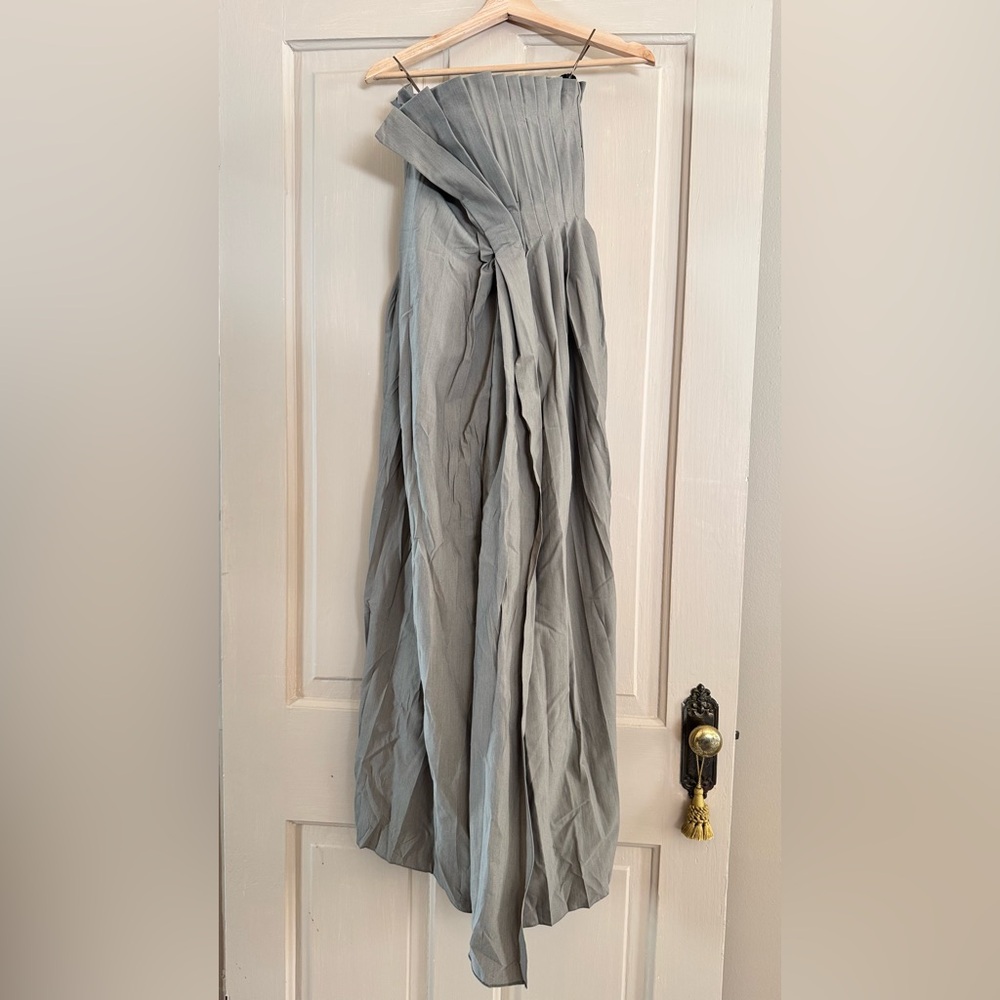 Zara Gray Midi Pleated Strapless Dress